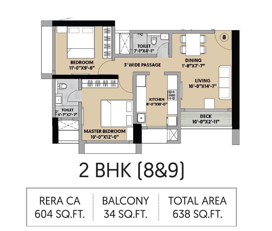 Floor plan of 2 BHK 638 Sq. Ft. Apartment in Ajmera Solis, Mumbai