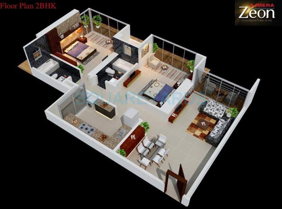Floor plan of 2 BHK 994 Sq. Ft. Apartment in Ajmera I Land Zeon, Mumbai