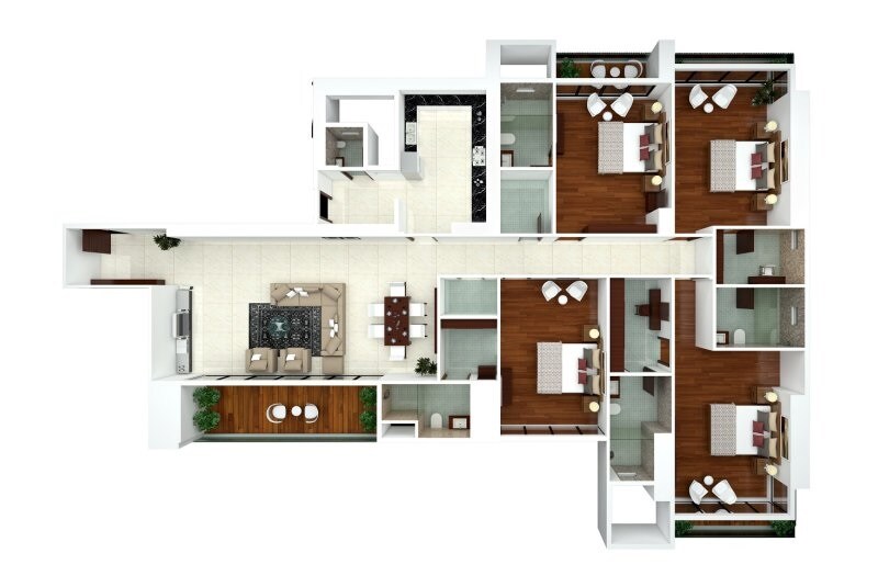Floor plan of 4 BHK 2467 Sq. Ft. Apartment in Ajmera Zeon, Mumbai