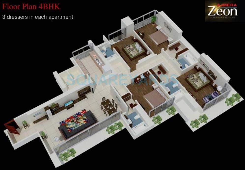 Floor plan of 4 BHK 2467 Sq. Ft. Apartment in Ajmera I Land Zeon, Mumbai