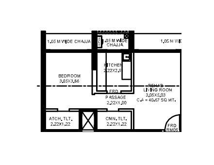 Floor plan of 1 BHK 507 Sq. Ft. Apartment in Ajwaa 379 Vista, Mumbai