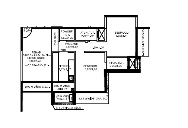 Floor plan of 2 BHK 734 Sq. Ft. Apartment in Ajwaa 379 Vista, Mumbai