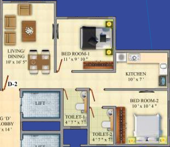 Floor plan of 2 BHK 542 Sq. Ft. Apartment in Akar Pinnacle, Mumbai