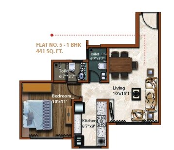 Floor plan of 1 BHK 441 Sq. Ft. Apartment in Akshay Paradise, Mumbai