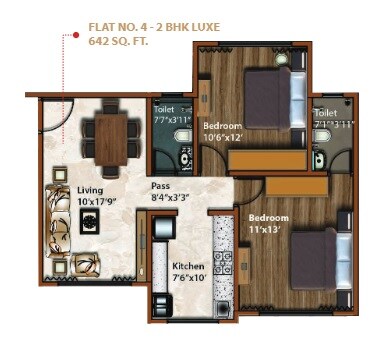 Floor plan of 2 BHK 642 Sq. Ft. Apartment in Akshay Paradise, Mumbai
