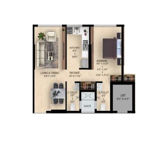 Floor plan of 1 BHK 466 Sq. Ft. Apartment in Alag Aranya, Mumbai