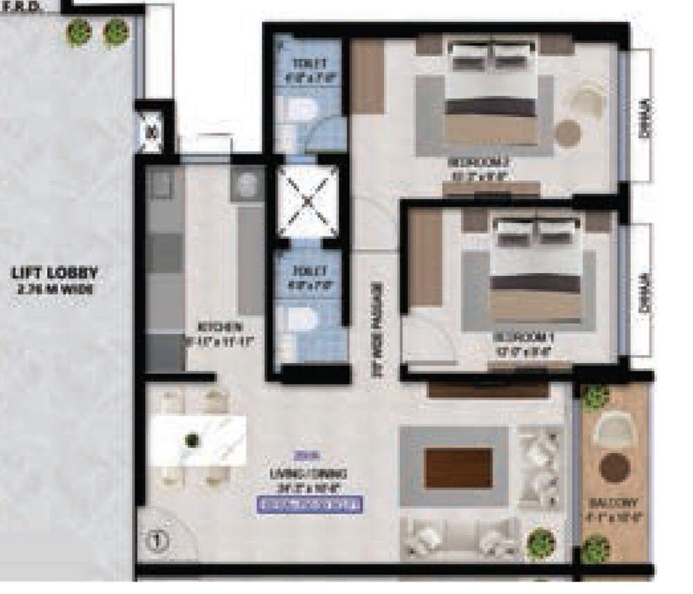 Floor plan of 2 BHK 750 Sq. Ft. Apartment in Alag Aum Laxminarayan, Mumbai