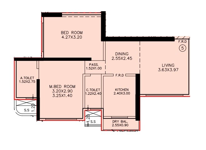 Floor plan of 2 BHK 537 Sq. Ft. Apartment in Alag Capital, Mumbai