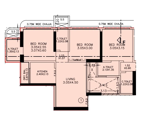 Floor plan of 3 BHK 1108 Sq. Ft. Apartment in Alag Capital, Mumbai