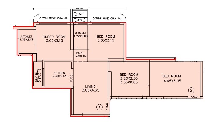 Floor plan of 4 BHK 1721 Sq. Ft. Apartment in Alag Capital, Mumbai