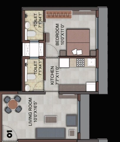 Floor plan of 1 BHK 421 Sq. Ft. Apartment in Alamdar Marine Palace, Mumbai