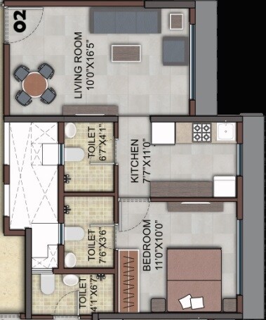 Floor plan of 1 BHK 428 Sq. Ft. Apartment in Alamdar Marine Palace, Mumbai