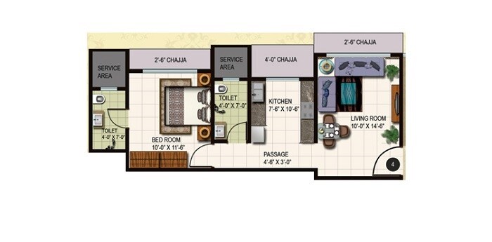 Floor plan of 1 BHK 420 Sq. Ft. Apartment in Alamdar Raj Heights, Mumbai