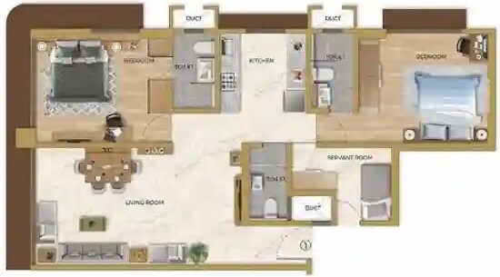 Floor plan of 2 BHK 891 Sq. Ft. Apartment in Alamdar The Auro, Mumbai