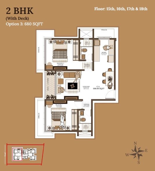 Floor plan of 2 BHK 680 Sq. Ft. Apartment in Alliance Bhaskar, Mumbai