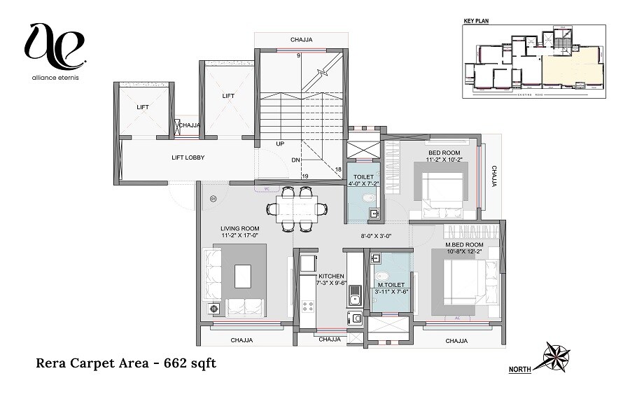 Floor plan of 2 BHK 662 Sq. Ft. Apartment in Alliance Eternis, Mumbai