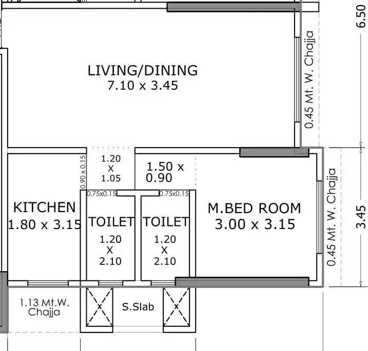 Floor plan of 1 BHK 457 Sq. Ft. Apartment in Alliance Fortuna Blue, Mumbai