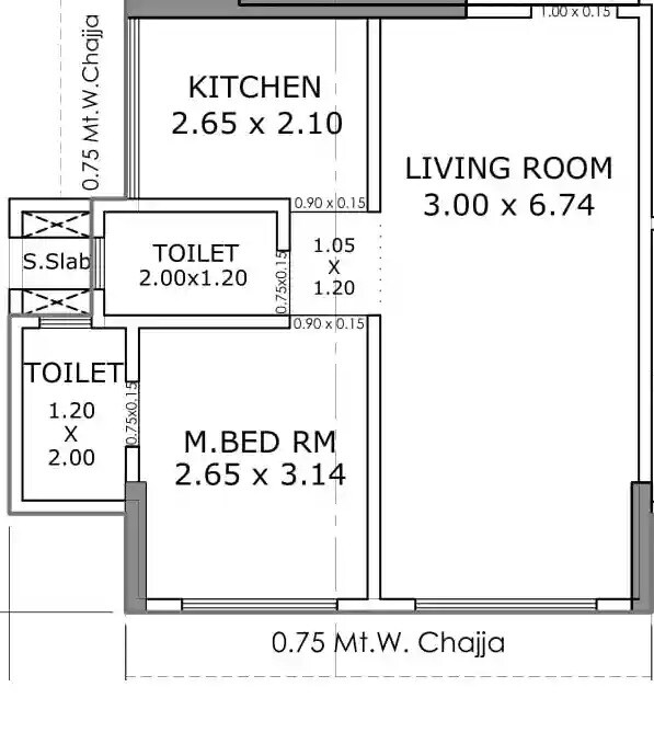 Floor plan of 1 BHK 580 Sq. Ft. Apartment in Alliance Fortuna Blue, Mumbai