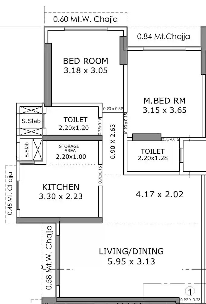 Floor plan of 2 BHK 647 Sq. Ft. Apartment in Alliance Fortuna Blue, Mumbai