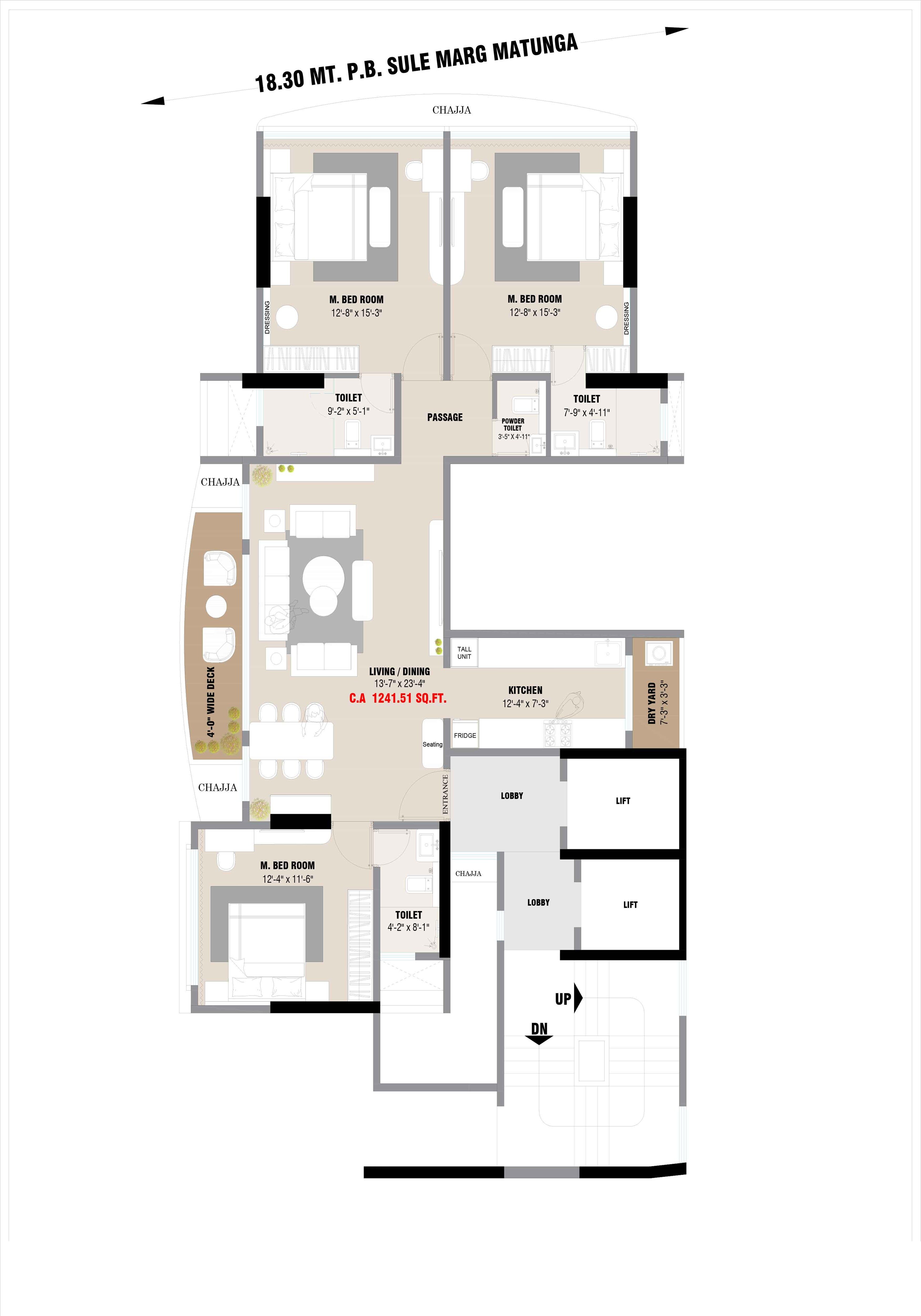 Floor plan of 3 BHK 1242 Sq. Ft. Apartment in Alliance Harmony, Mumbai