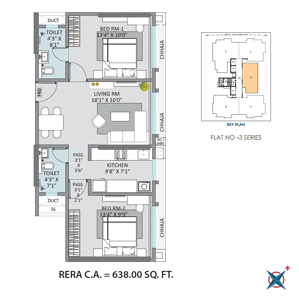 Floor plan of 2 BHK 638 Sq. Ft. Apartment in Alliance Kanchan Krupa, Mumbai