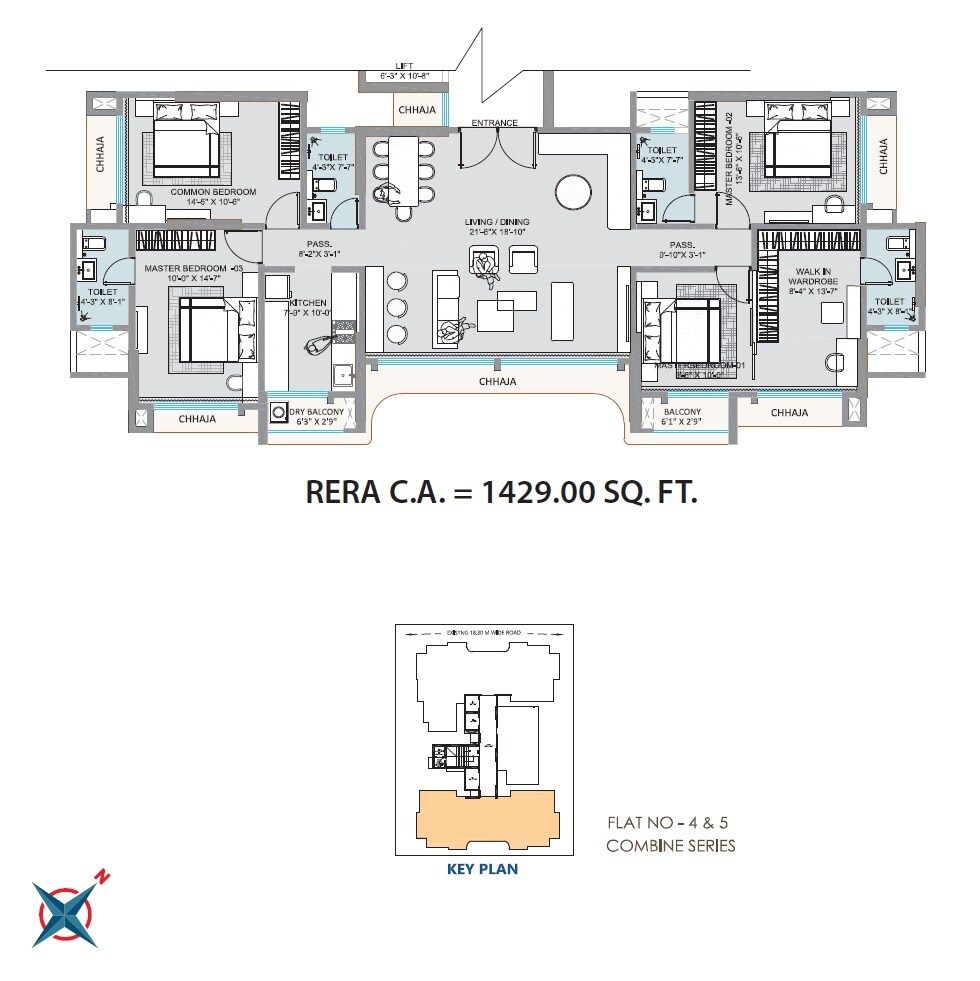 Floor plan of 4 BHK 1429 Sq. Ft. Apartment in Alliance Kanchan Krupa, Mumbai