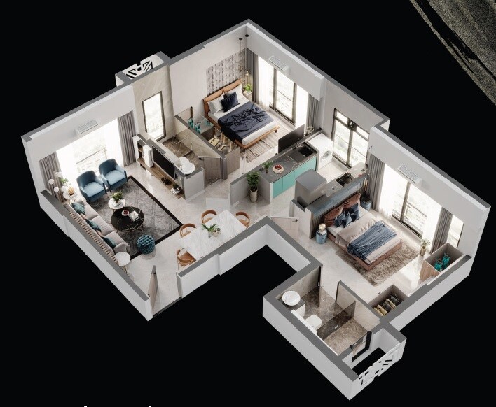 Floor plan of 2 BHK 640 Sq. Ft. Apartment in Alliance Ruia Sadan, Mumbai