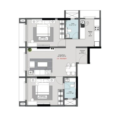 2 BHK 732 Sq. Ft. Apartment