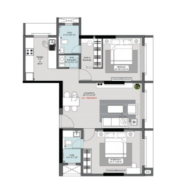 2 BHK 758 Sq. Ft. Apartment