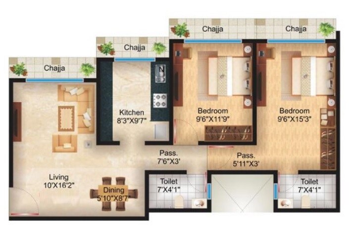 Floor plan of 2 BHK 652 Sq. Ft. Apartment in Alpha Residency Borivali, Mumbai