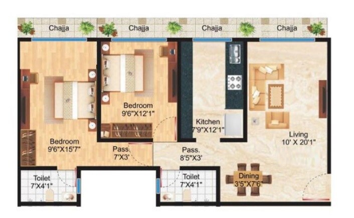 Floor plan of 2 BHK 721 Sq. Ft. Apartment in Alpha Residency Borivali, Mumbai