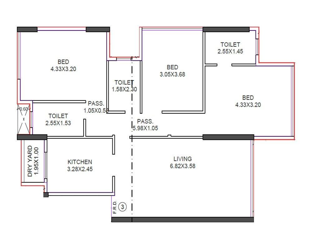 Floor plan of 3 BHK 1027 Sq. Ft. Apartment in Alphaite Viraasat, Mumbai