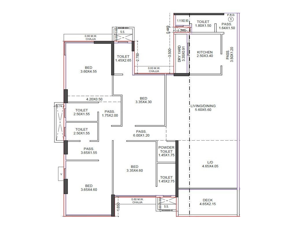 Floor plan of 4 BHK 1950 Sq. Ft. Apartment in Alphaite Viraasat, Mumbai