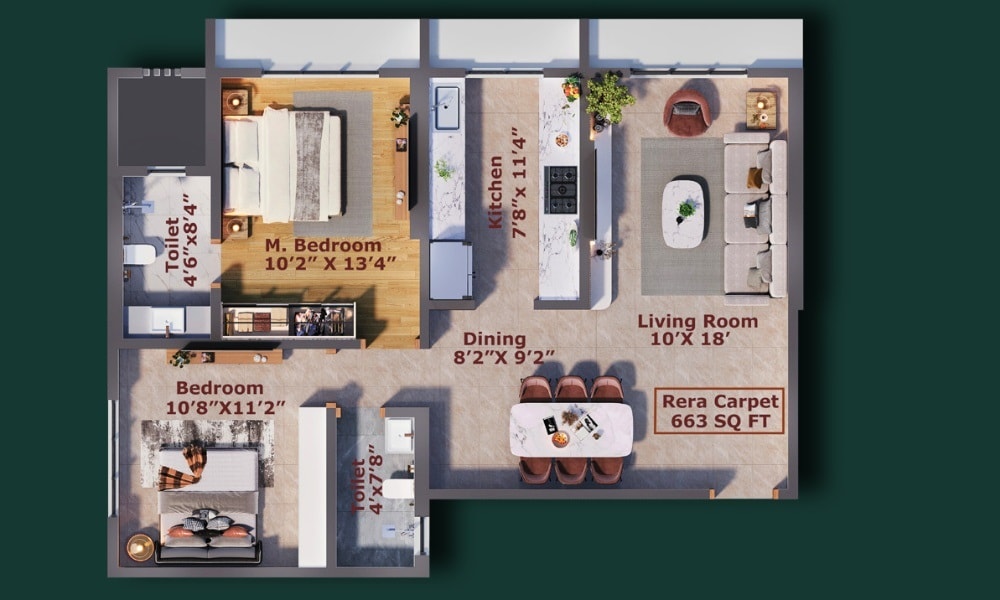 2 BHK 663 Sq. Ft. Apartment