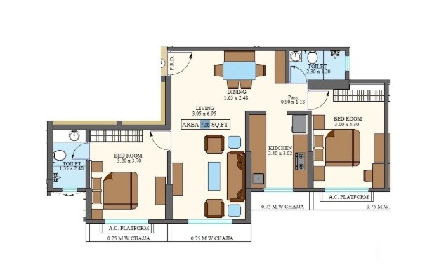 Floor plan of 2 BHK 726 Sq. Ft. Apartment in Alpine Vistara, Mumbai