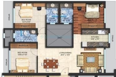 Floor plan of 3 BHK 947 Sq. Ft. Apartment in Alta Vista Phase II, Mumbai