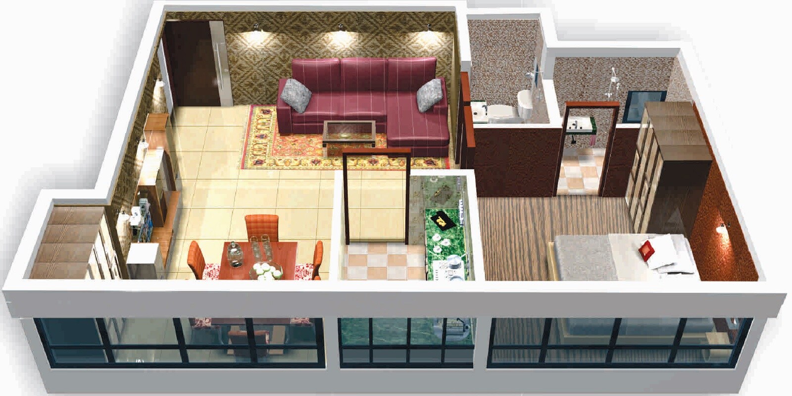 Floor plan of 1 BHK 338 Sq. Ft. Apartment in AM Residency, Mumbai