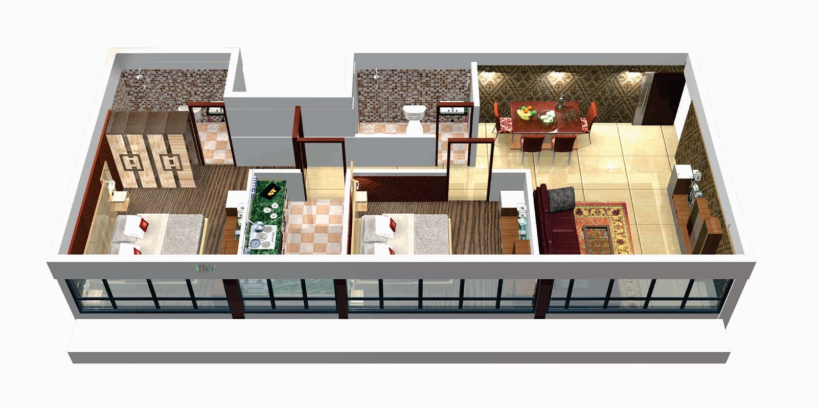 Floor plan of 2 BHK 585 Sq. Ft. Apartment in AM Residency, Mumbai
