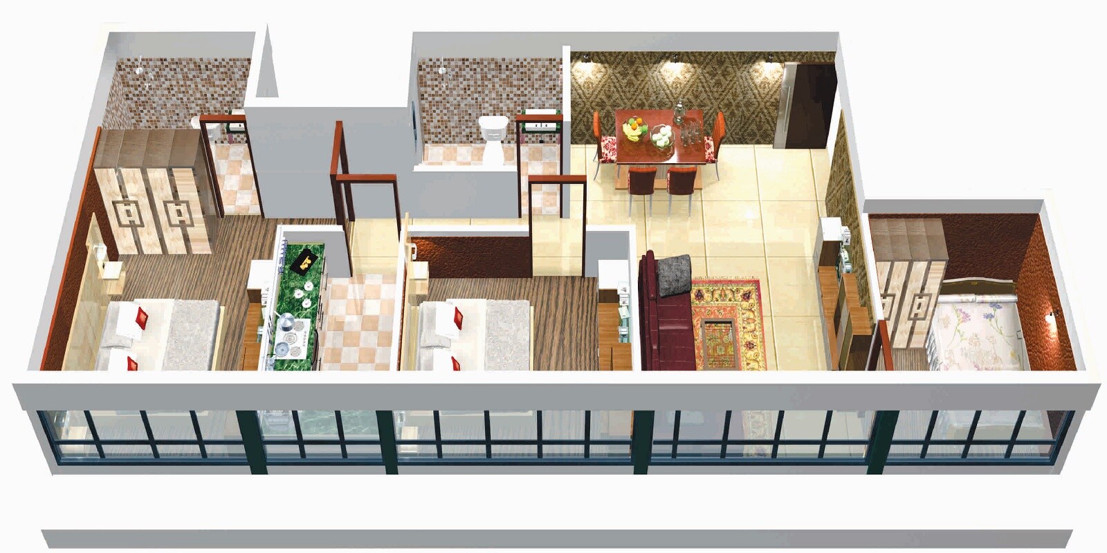 Floor plan of 2 BHK 619 Sq. Ft. Apartment in AM Residency, Mumbai