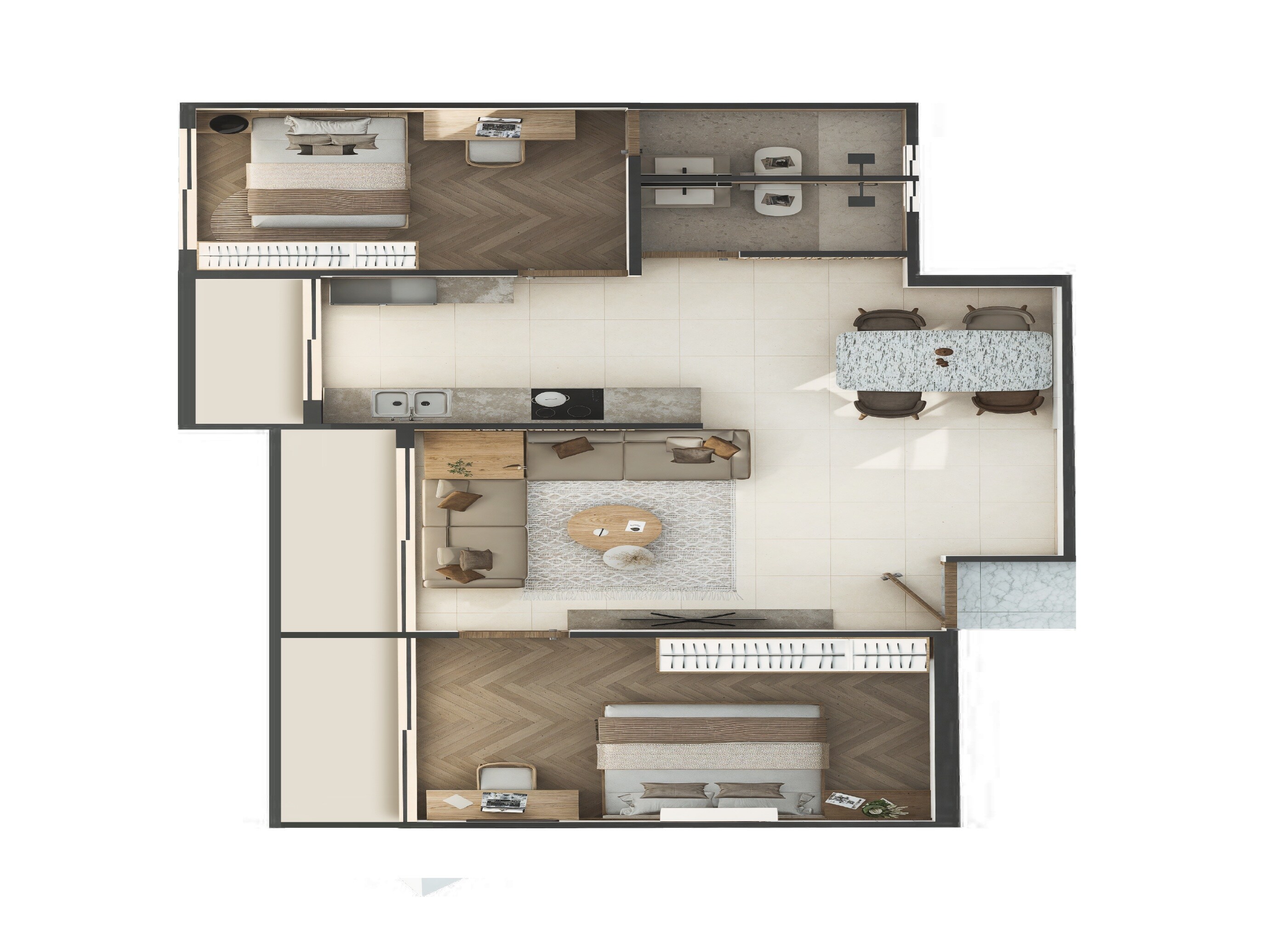 Floor plan of 2 BHK 760 Sq. Ft. Apartment in Amaan Chandra Logassa, Mumbai