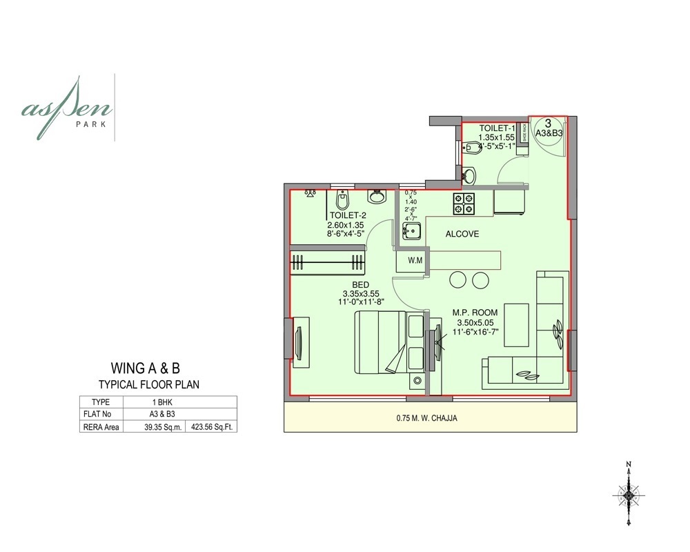 1 BHK 423 Sq. Ft. Apartment in Amal Aspen Park