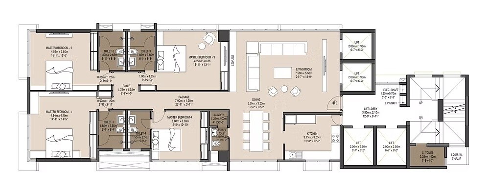 Floor plan of 4 BHK 1744 Sq. Ft. Apartment in Amal Pushp Vatika, Mumbai