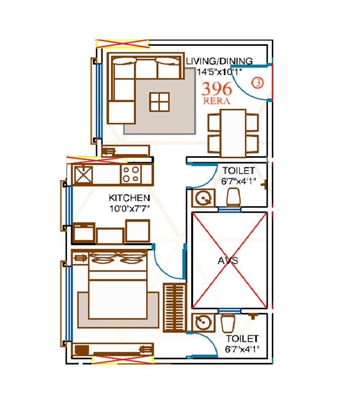 1 BHK 396 Sq. Ft. Apartment