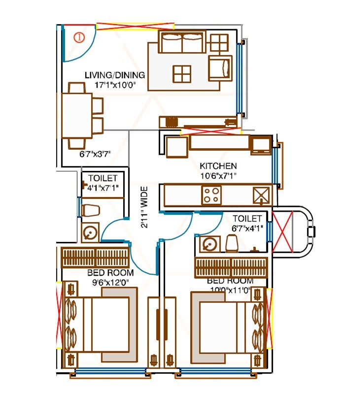 Floor plan of 2 BHK 536 Sq. Ft. Apartment in Amar Devendra CHS, Mumbai