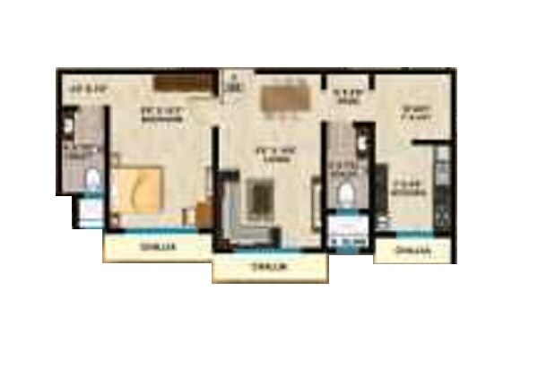 Floor plan of 1 BHK 510 Sq. Ft. Apartment in Amar New Tashkent Terrace CHS, Mumbai
