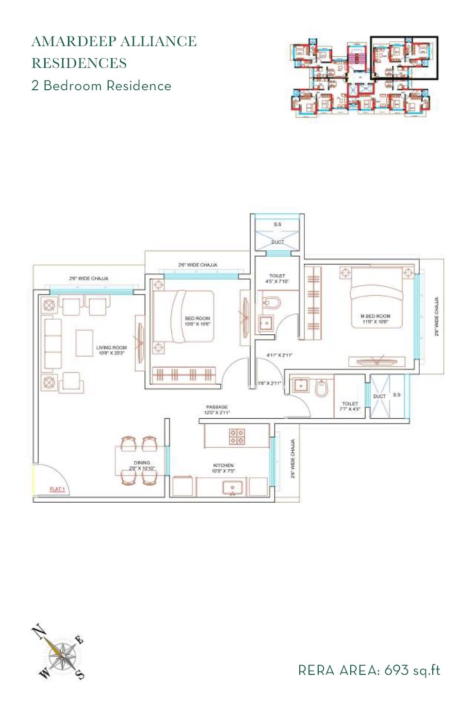 Floor plan of 2 BHK 693 Sq. Ft. Apartment in Amardeep Alliance, Mumbai