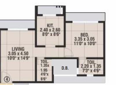 Floor plan of 1 BHK 435 Sq. Ft. Apartment in Amardeep Anutham, Mumbai