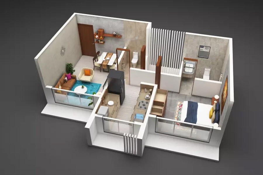 Floor plan of 1 BHK 500 Sq. Ft. Apartment in Amardeep Anutham, Mumbai