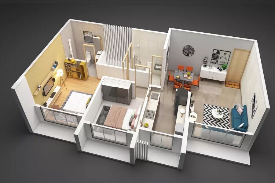 Floor plan of 2 BHK 675 Sq. Ft. Apartment in Amardeep Anutham, Mumbai