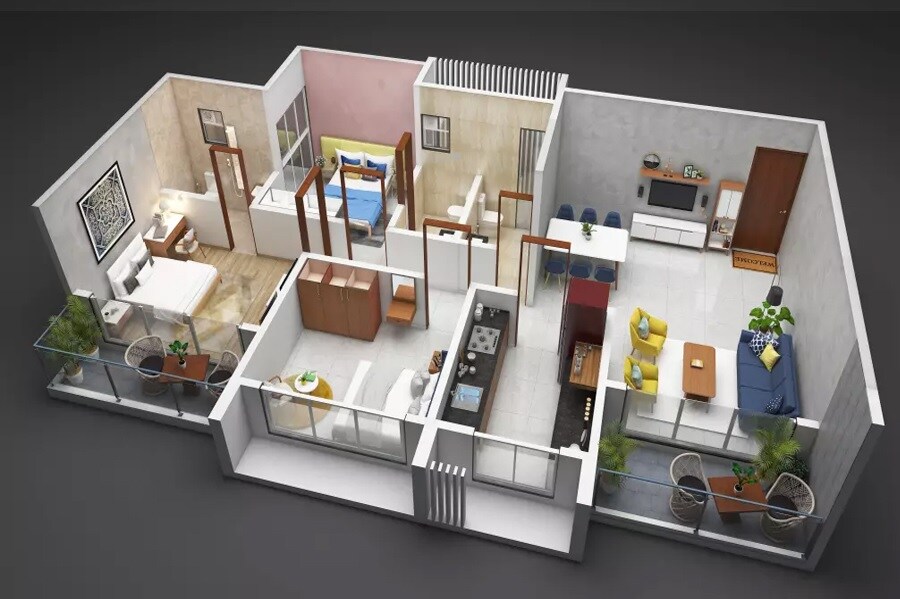 Floor plan of 3 BHK 1005 Sq. Ft. Apartment in Amardeep Anutham, Mumbai